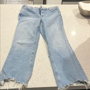 Zara Light Blue Wide Leg Jeans with Frayed Hem